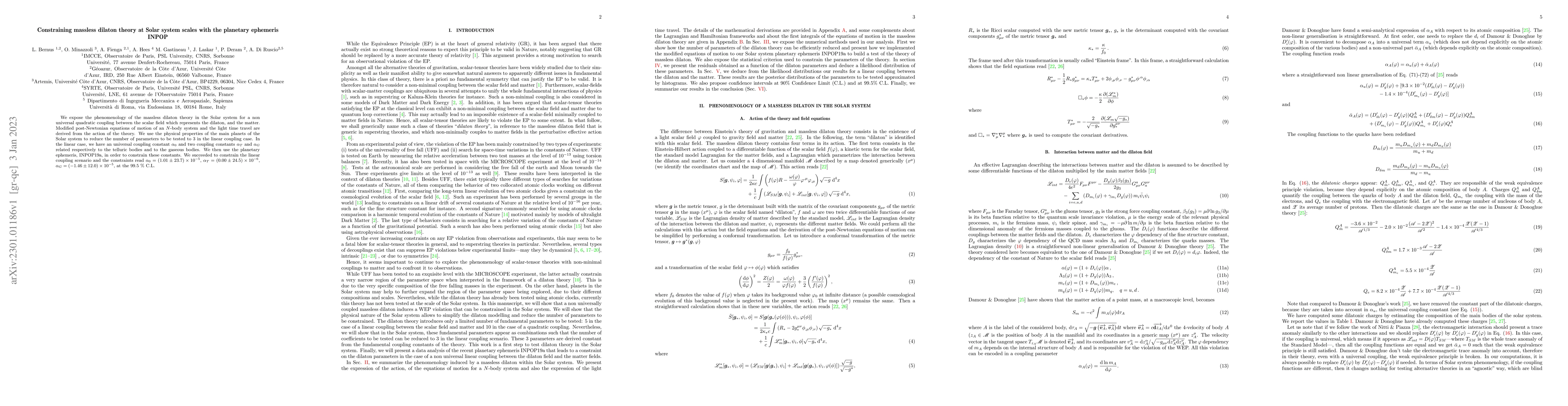 Thumbnail for Constraining massless dilaton theory at Solar system scales with the
  planetary ephemeris INPOP