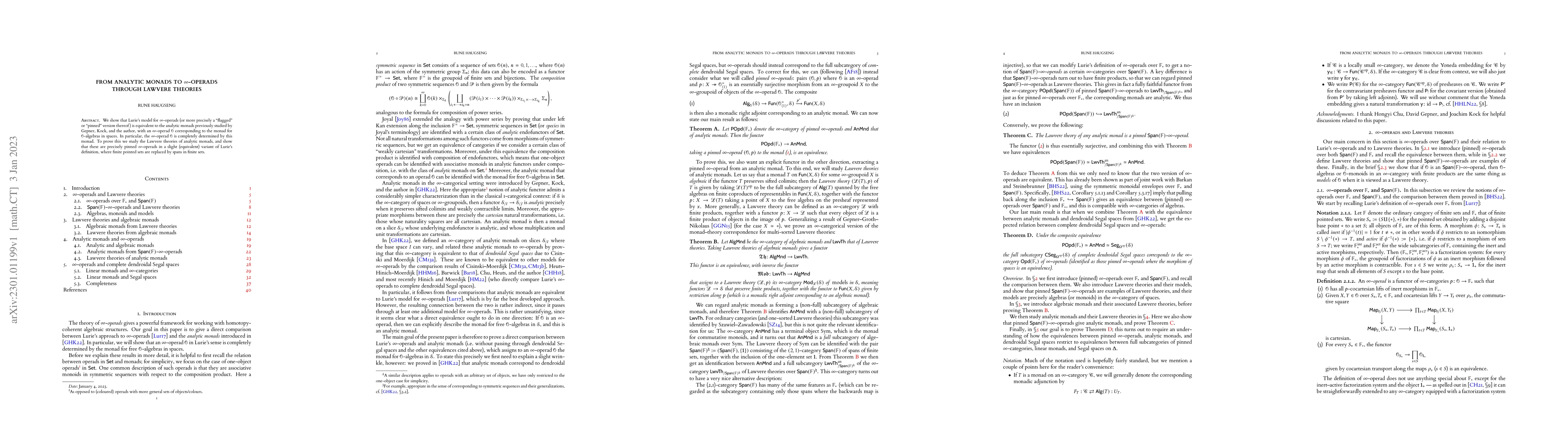 Thumbnail for From analytic monads to $\infty$-operads through Lawvere theories