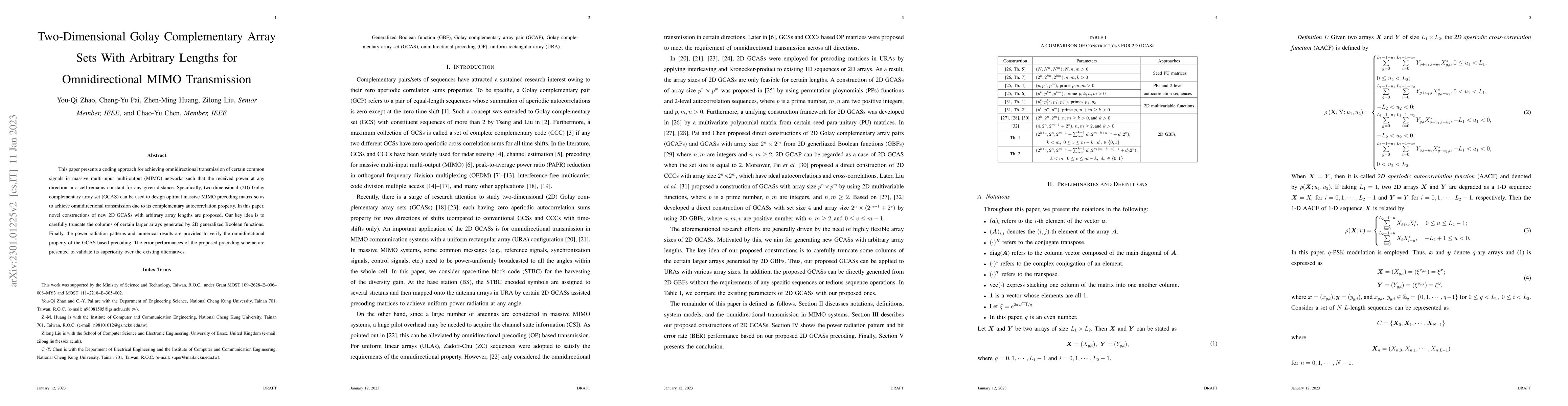 Thumbnail for Two-Dimensional Golay Complementary Array Sets With Arbitrary Lengths
  for Omnidirectional MIMO Transmission