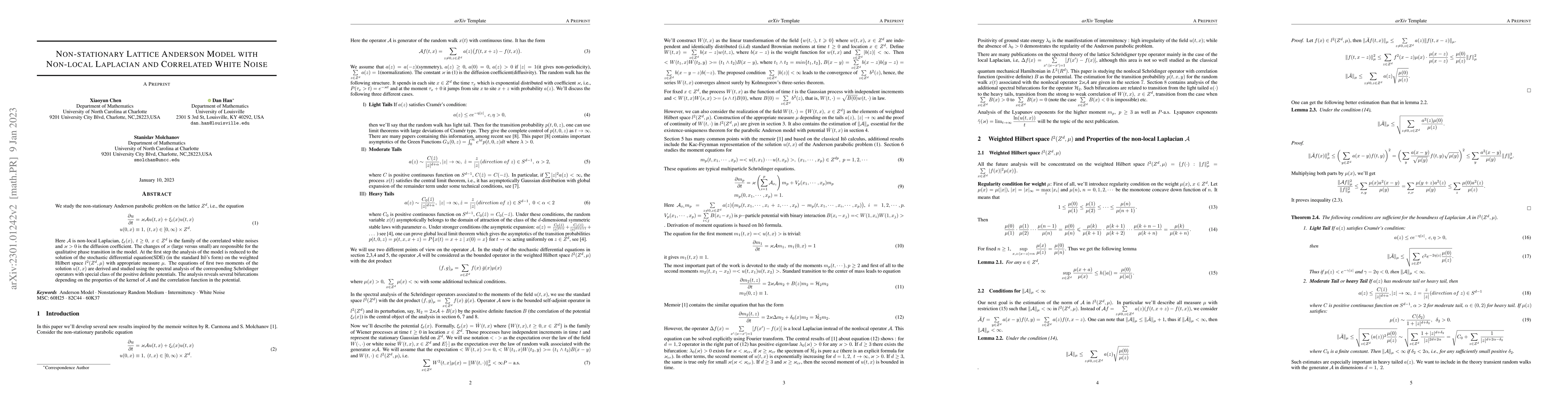 Thumbnail for Non-stationary Lattice Anderson Model with Non-local Laplacian and
  Correlated White Noise