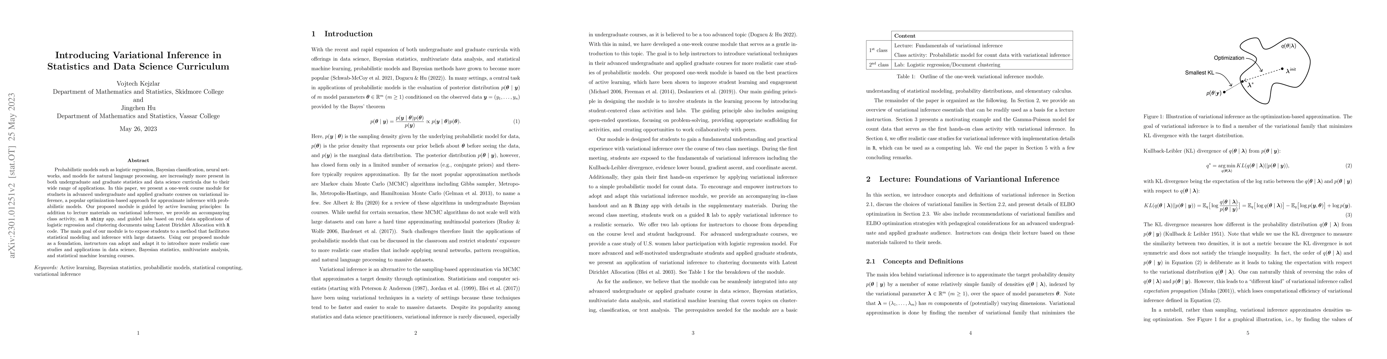 Thumbnail for Introducing Variational Inference in Statistics and Data Science
  Curriculum