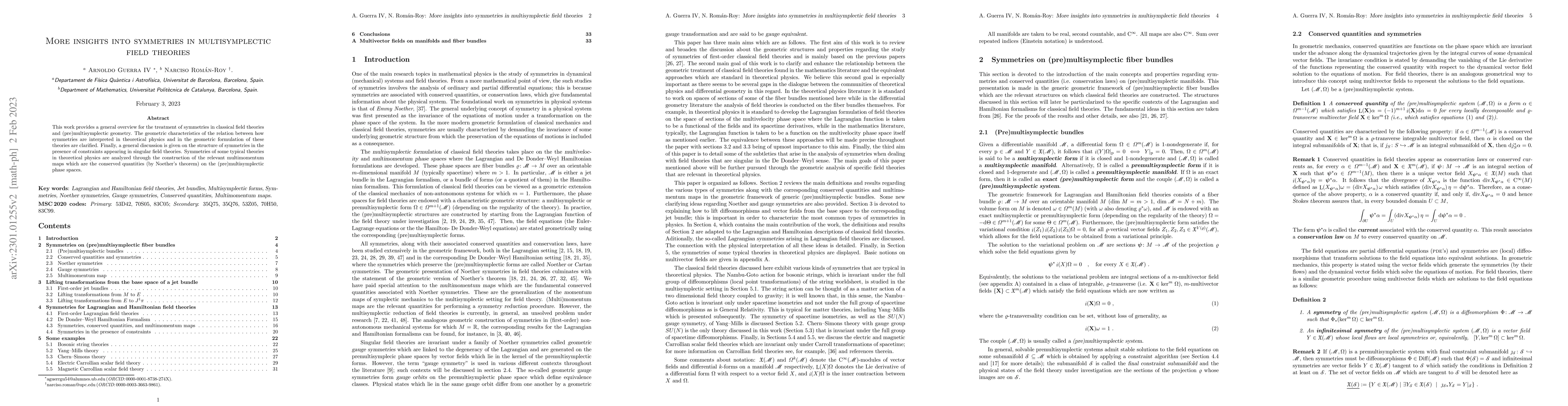 Thumbnail for More insights into symmetries in multisymplectic field theories