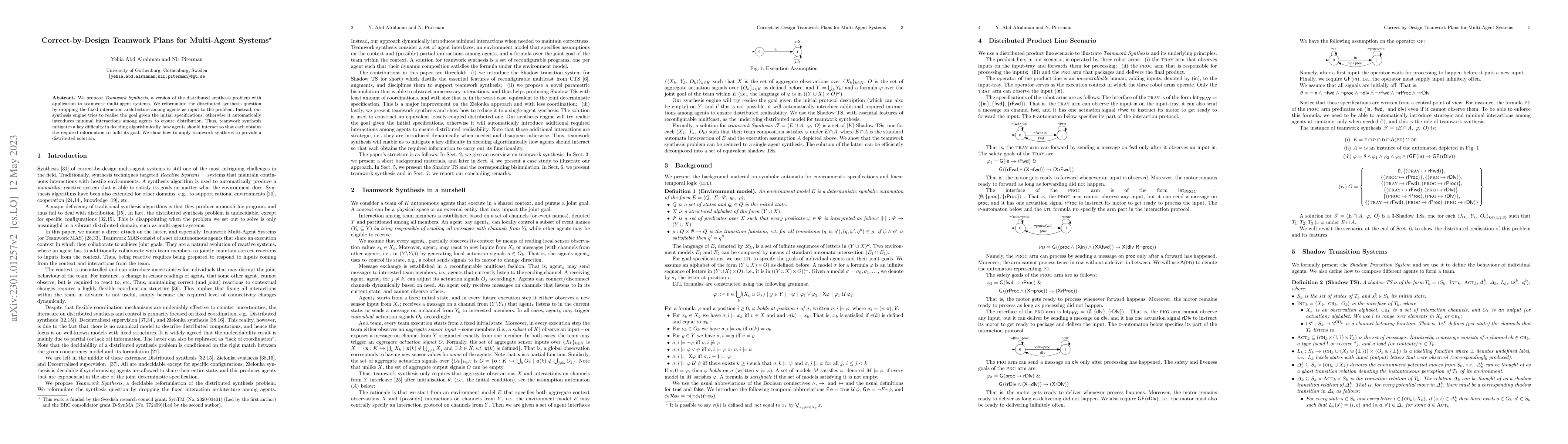 Thumbnail for Correct-by-Design Teamwork Plans for Multi-Agent Systems