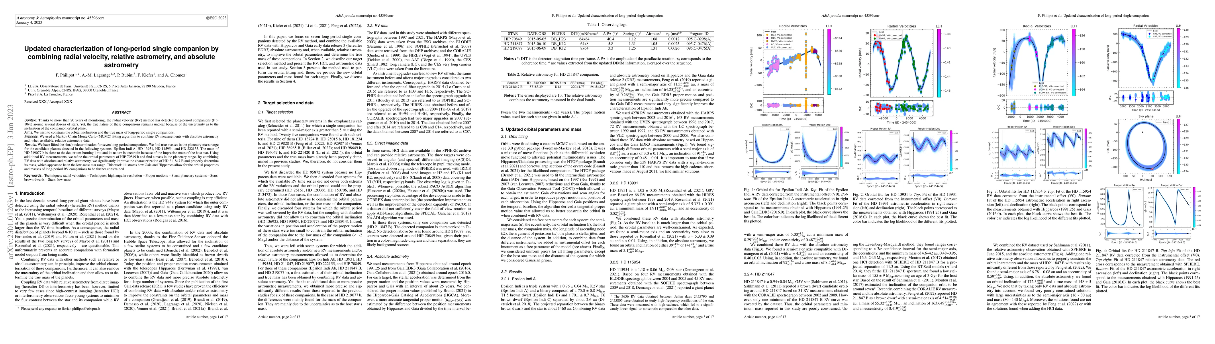 Thumbnail for Updated characterization of long-period single companion by combining
  radial velocity, relative astrometry, and absolute astrometry