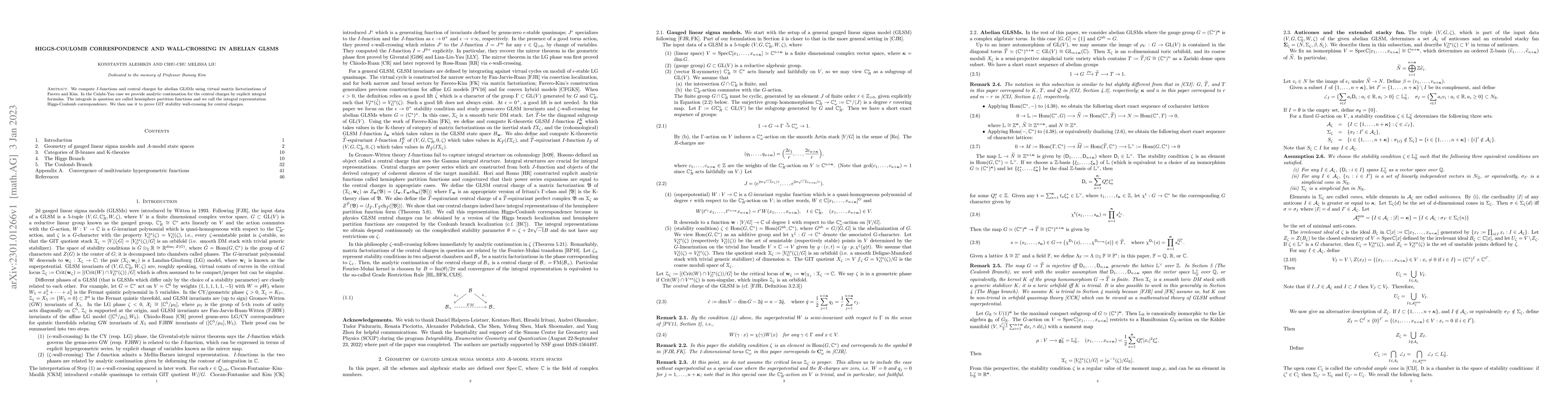 Thumbnail for Higgs-Coulomb correspondence and Wall-Crossing in abelian GLSMs
