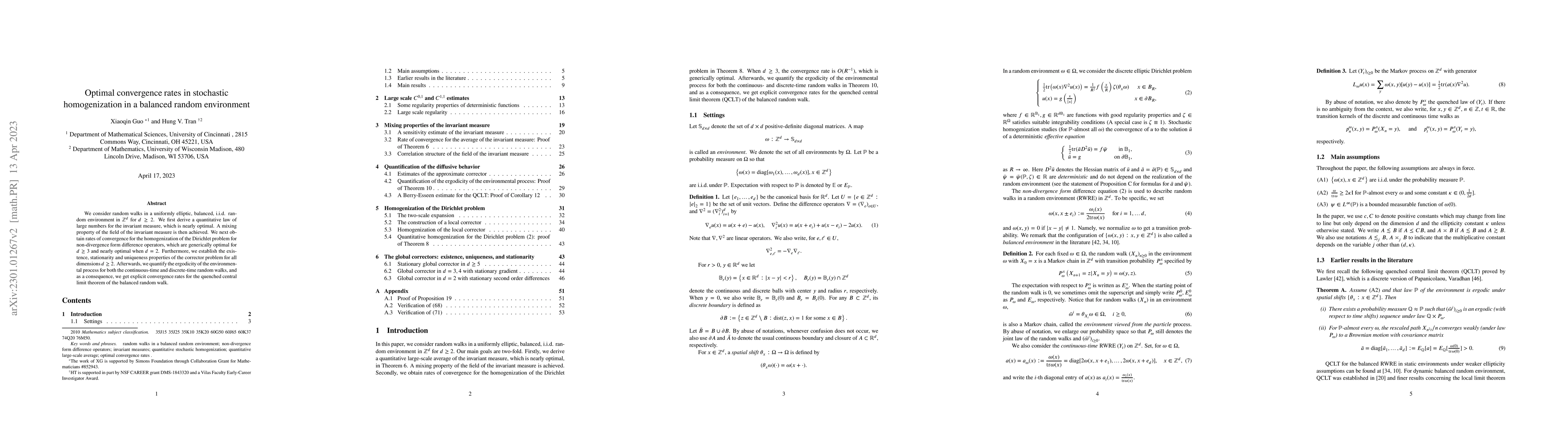 Thumbnail for Optimal convergence rates in stochastic homogenization in a balanced
  random environment