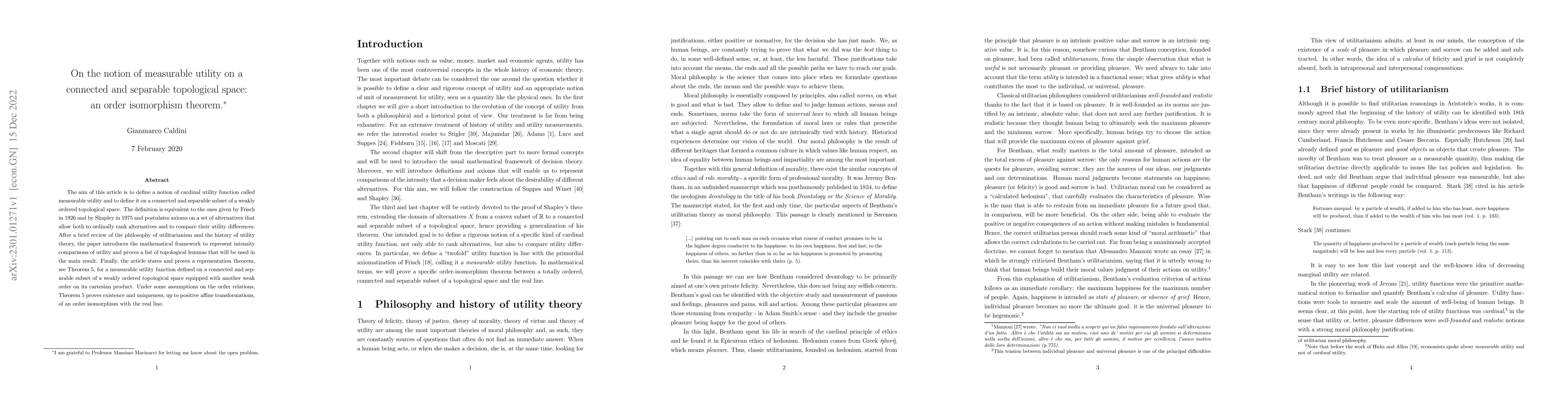 Thumbnail for On the notion of measurable utility on a connected and separable
  topological space: an order isomorphism theorem
