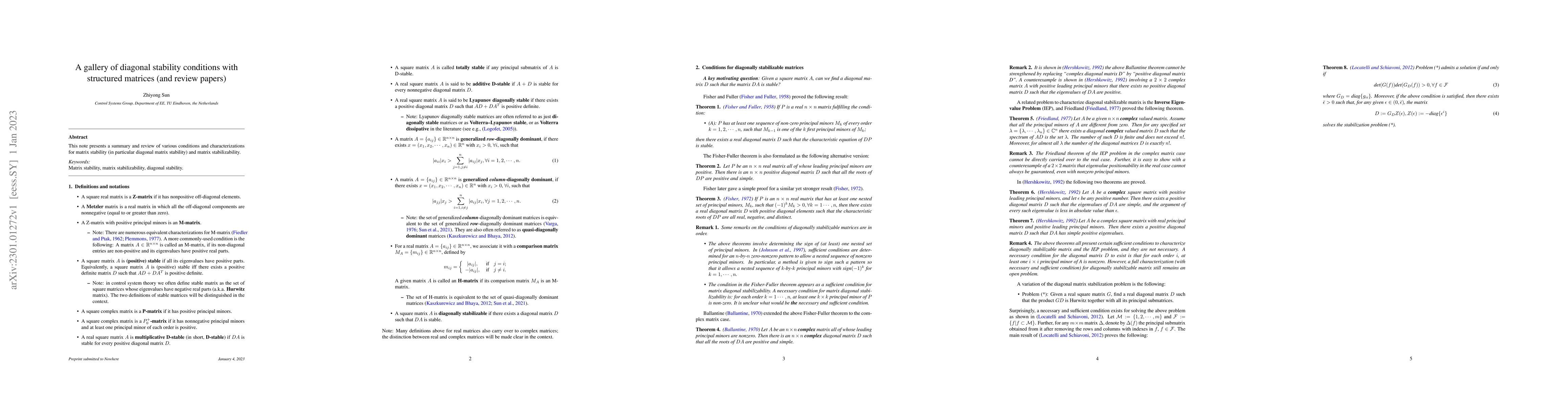 Thumbnail for A gallery of diagonal stability conditions with structured matrices (and
  review papers)
