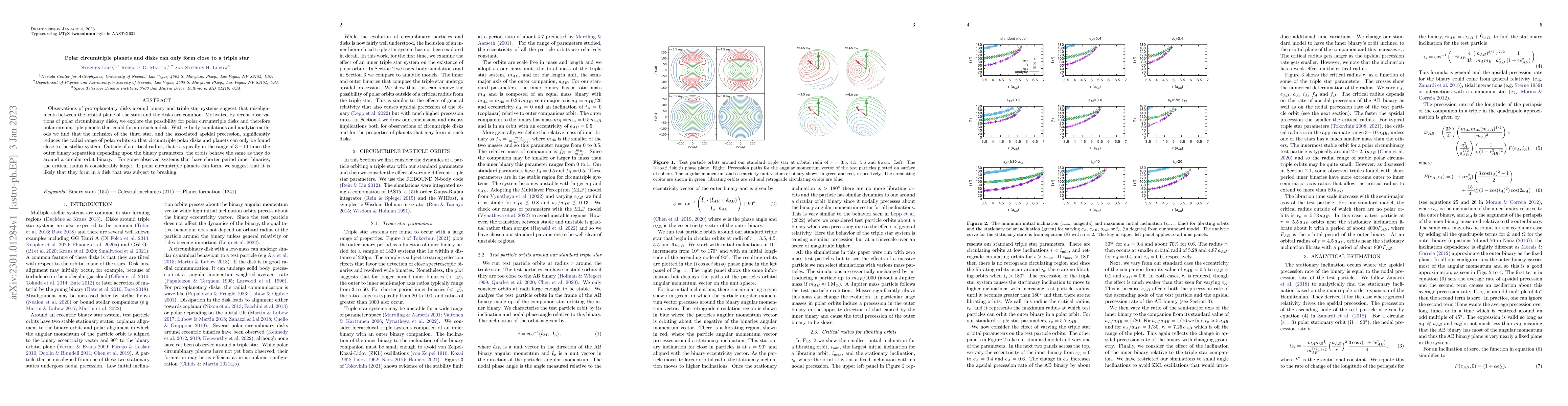 Thumbnail for Polar circumtriple planets and disks can only form close to a triple
  star