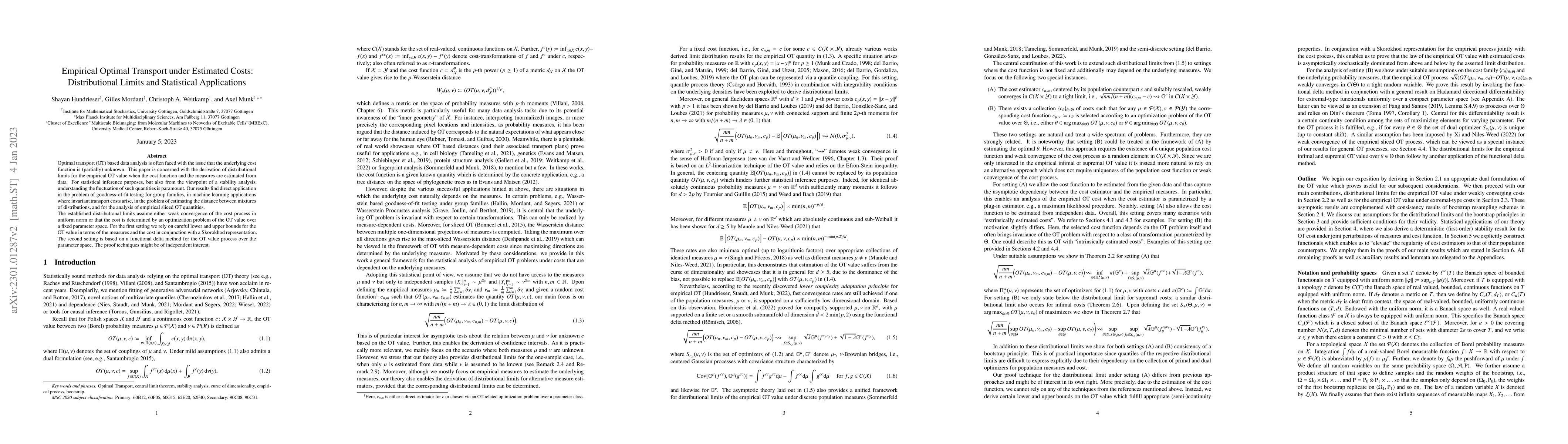 Thumbnail for Empirical Optimal Transport under Estimated Costs: Distributional Limits
  and Statistical Applications