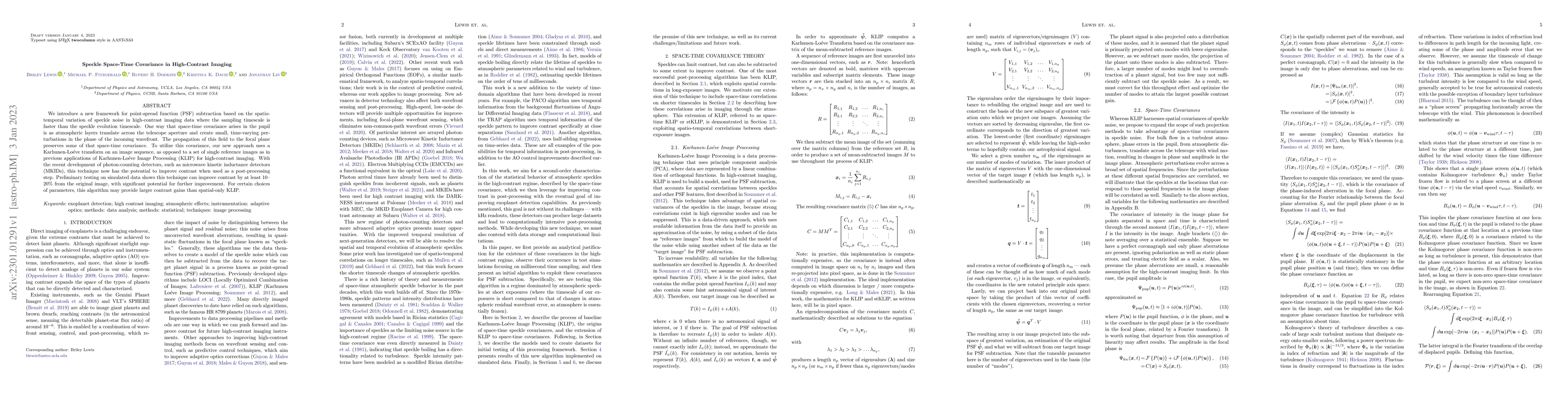 Thumbnail for Speckle Space-Time Covariance in High-Contrast Imaging