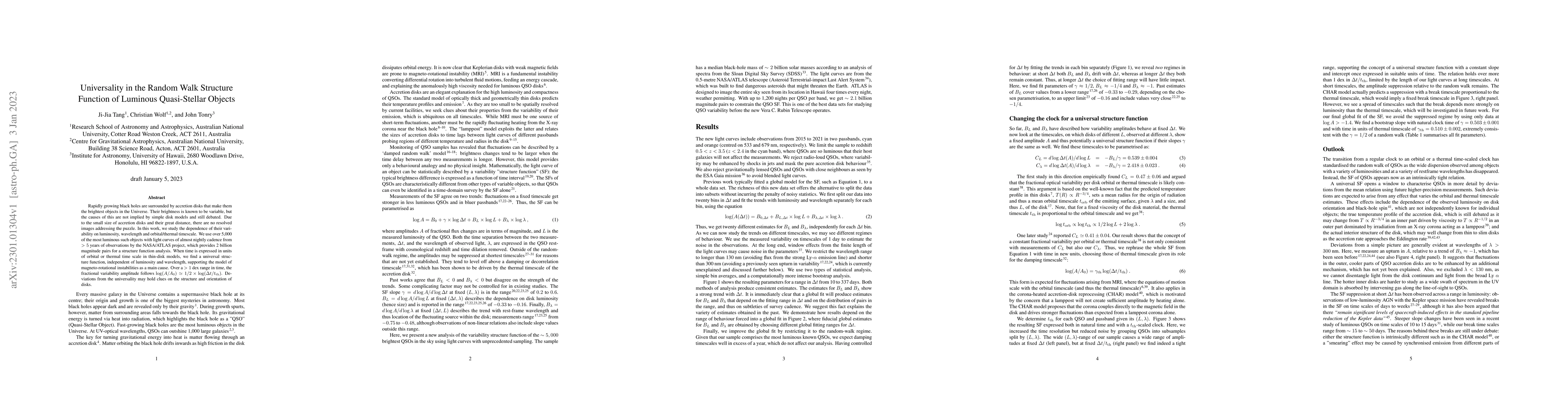 Thumbnail for Universality in the Random Walk Structure Function of Luminous
  Quasi-Stellar Objects