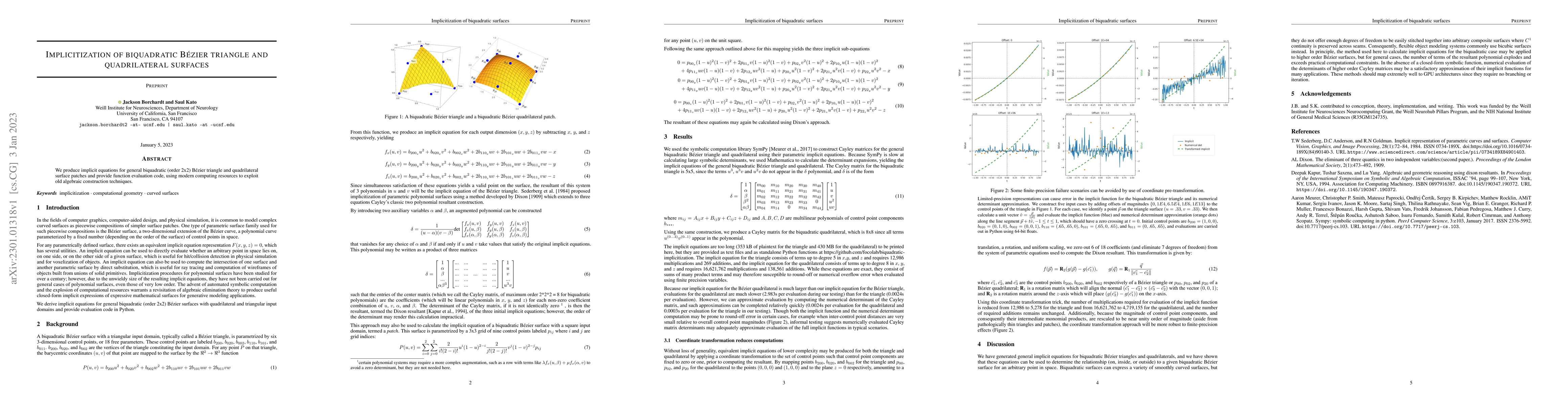 Thumbnail for Implicitization of Biquadratic B\'ezier Triangle and Quadrilateral
  Surfaces