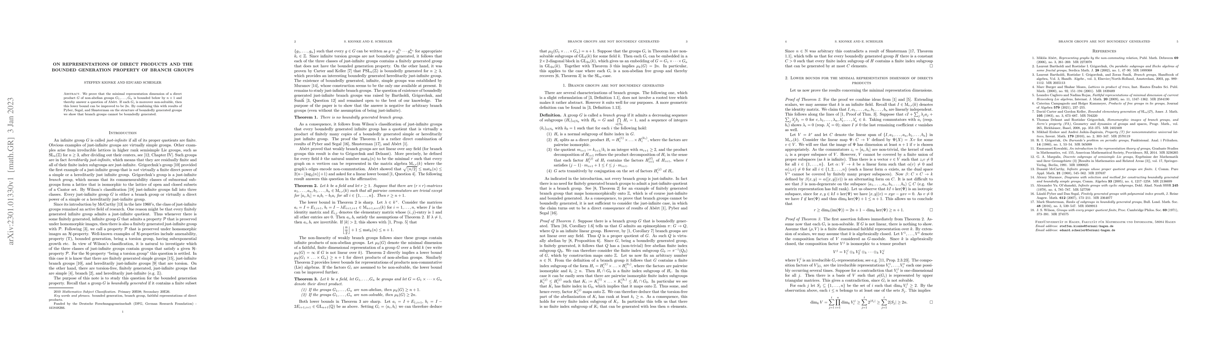 Thumbnail for On representations of direct products and the bounded generation
  property of branch groups