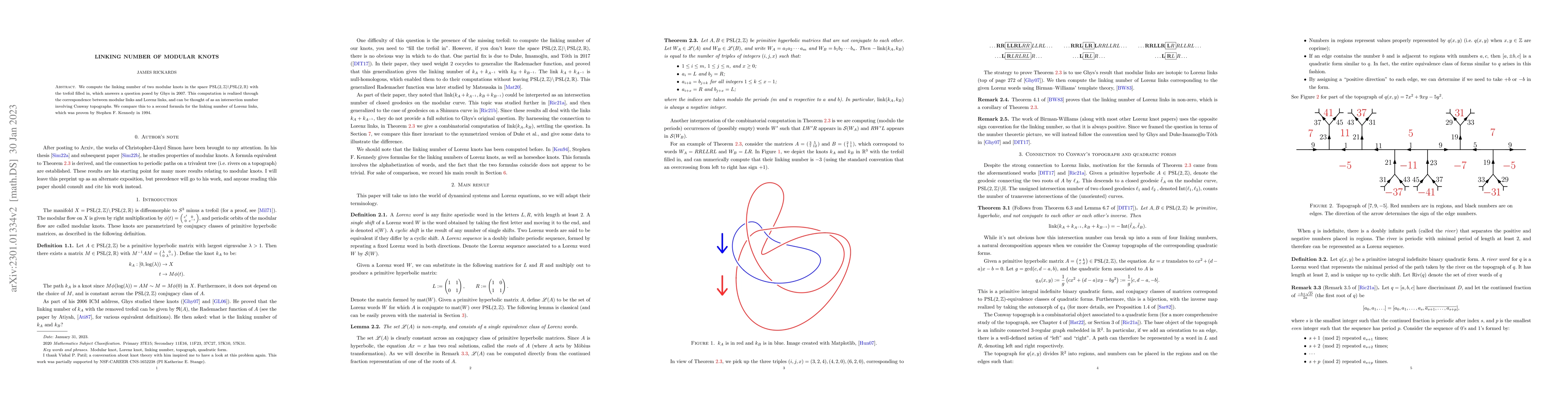 Thumbnail for Linking number of modular knots