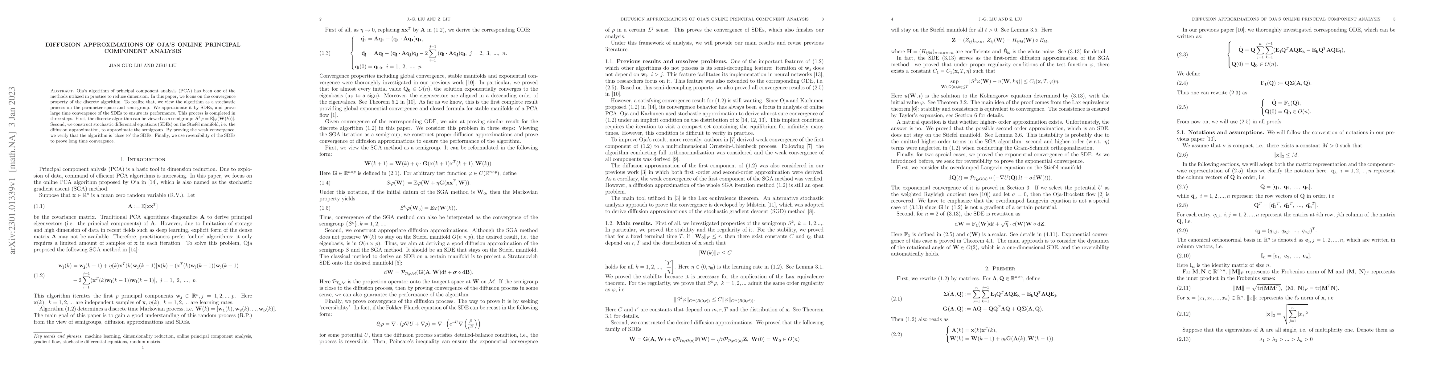 Thumbnail for Diffusion approximations of Oja's online principal component analysis