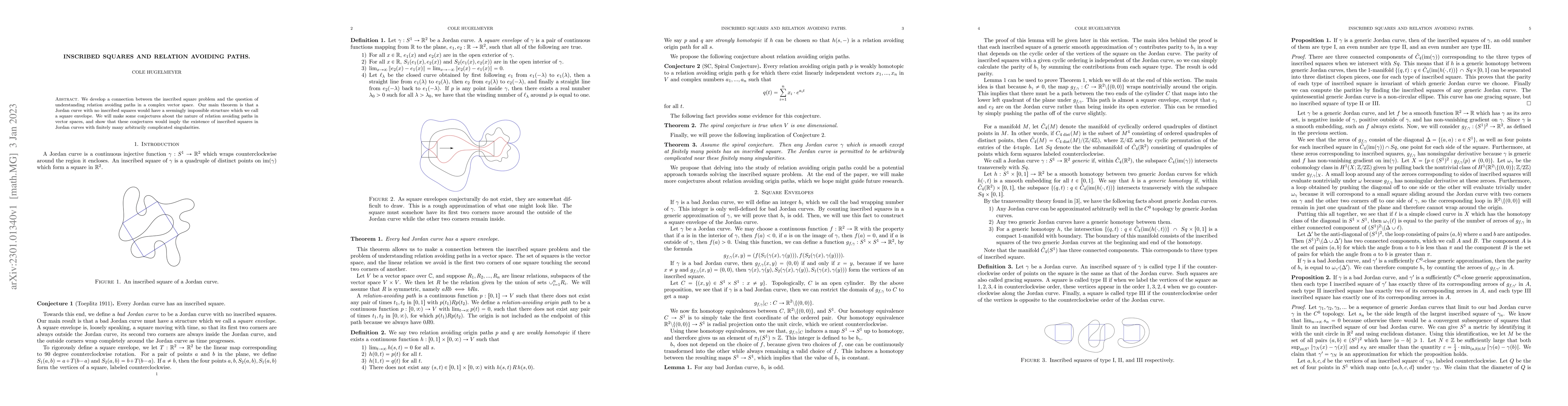 Thumbnail for Inscribed Squares and Relation Avoiding Paths
