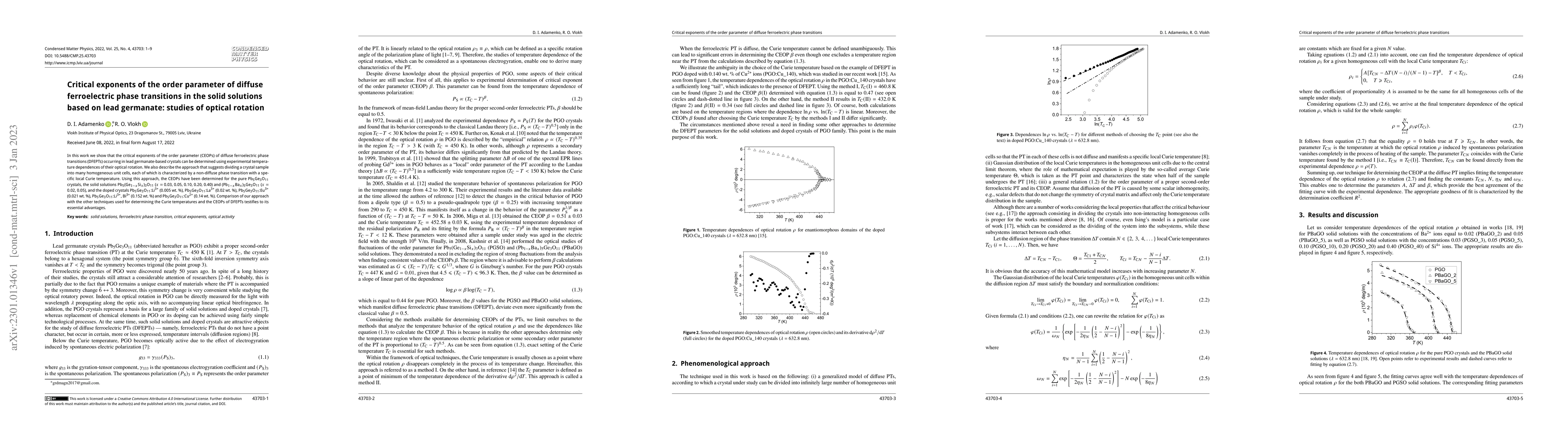Thumbnail for Critical exponents of the order parameter of diffuse ferroelectric phase
  transitions in the solid solutions based on lead germanate: studies of
  optical rotation