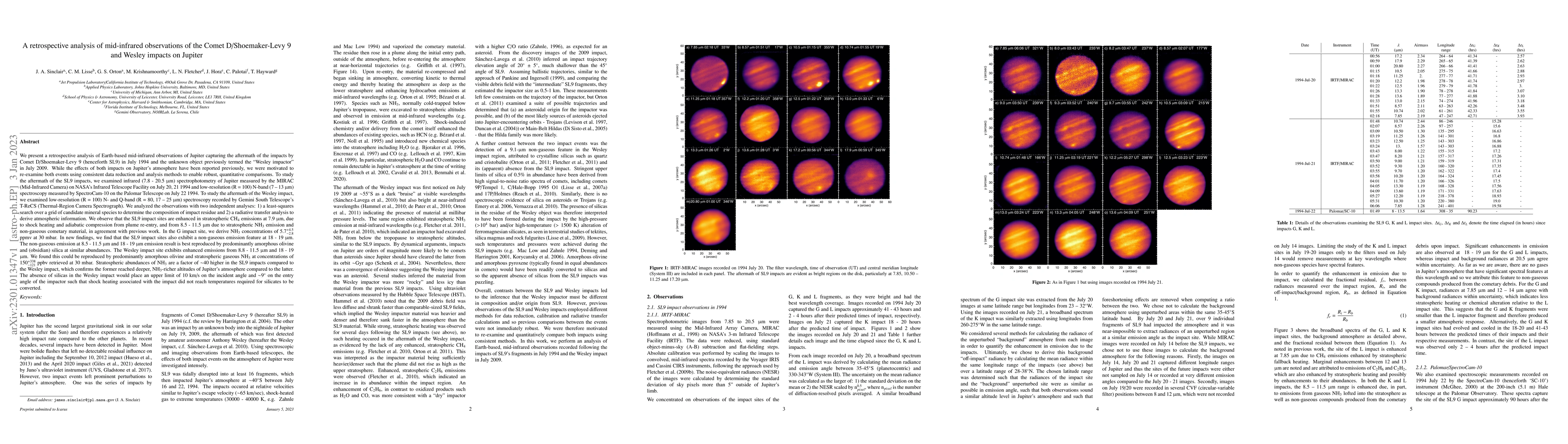 Thumbnail for A retrospective analysis of mid-infrared observations of the Comet
  D/Shoemaker-Levy 9 and Wesley impacts on Jupiter