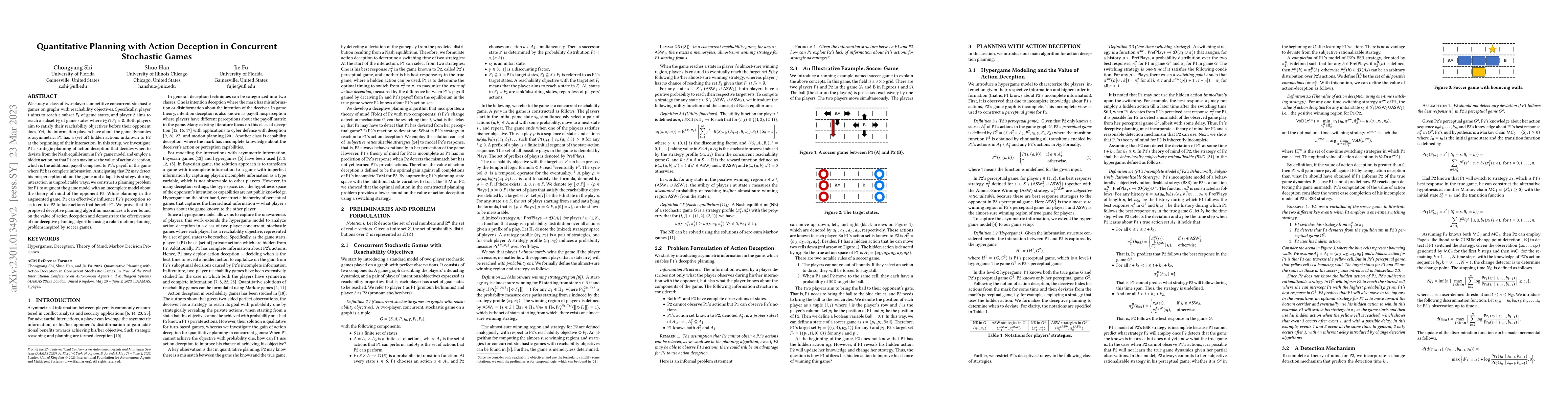 Thumbnail for Quantitative Planning with Action Deception in Concurrent Stochastic
  Games