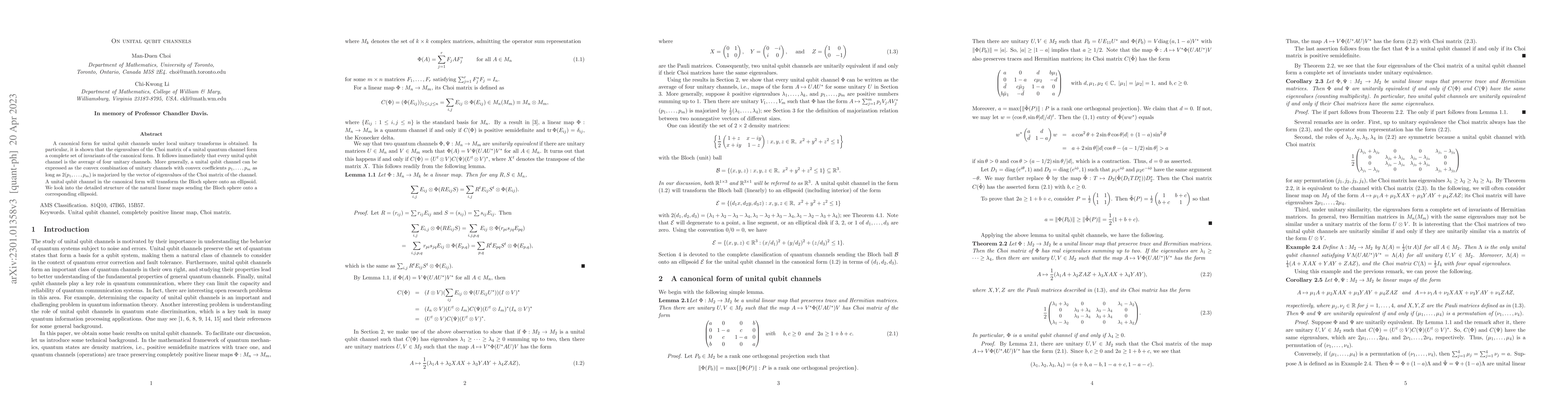 Thumbnail for On unital qubit channels