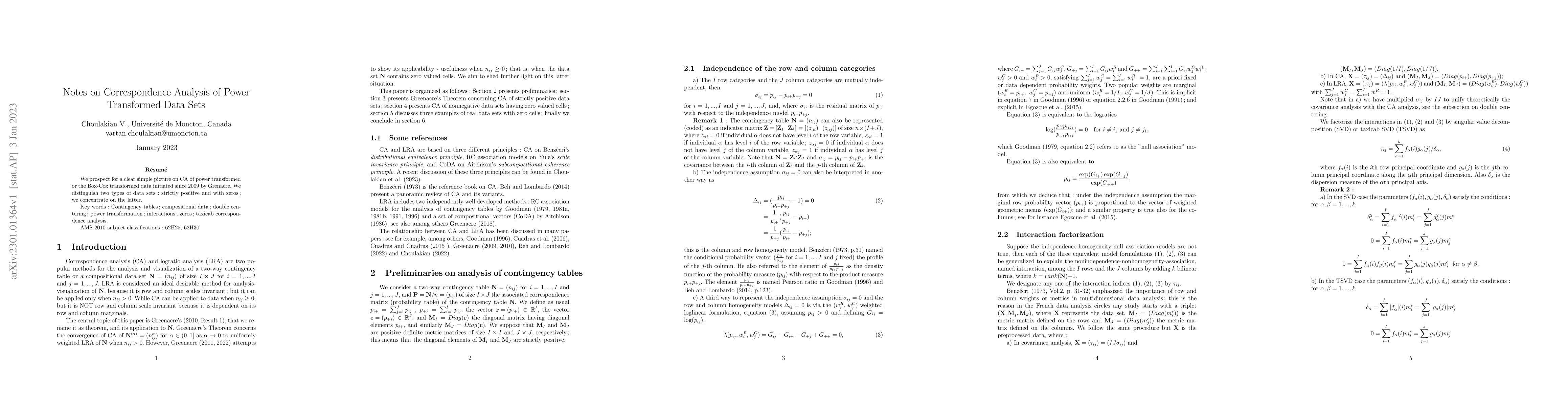 Thumbnail for Notes on Correspondence Analysis of Power Transformed Data Sets