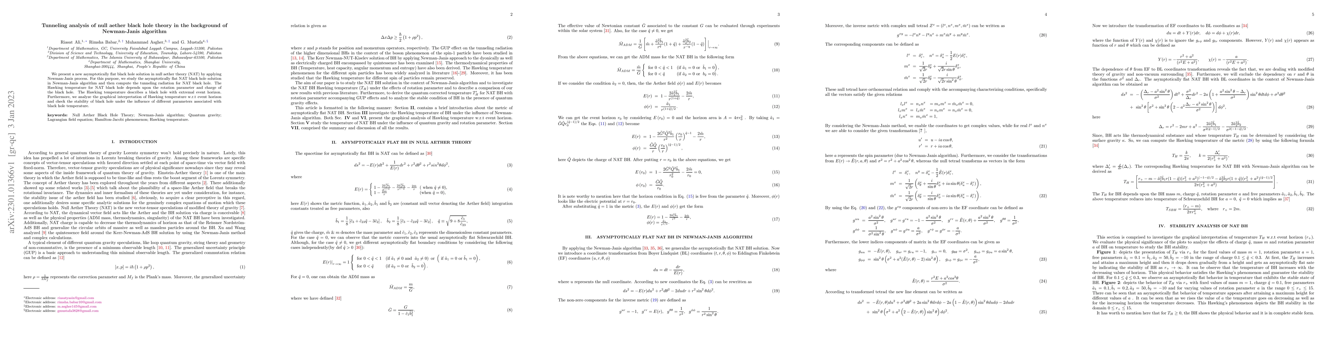 Thumbnail for Tunneling analysis of null aether black hole theory in the background of
  Newman-Janis algorithm