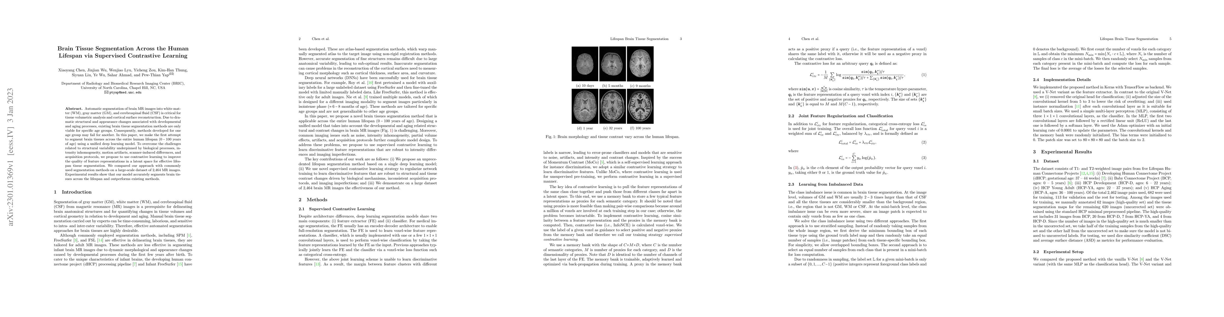 Thumbnail for Brain Tissue Segmentation Across the Human Lifespan via Supervised
  Contrastive Learning