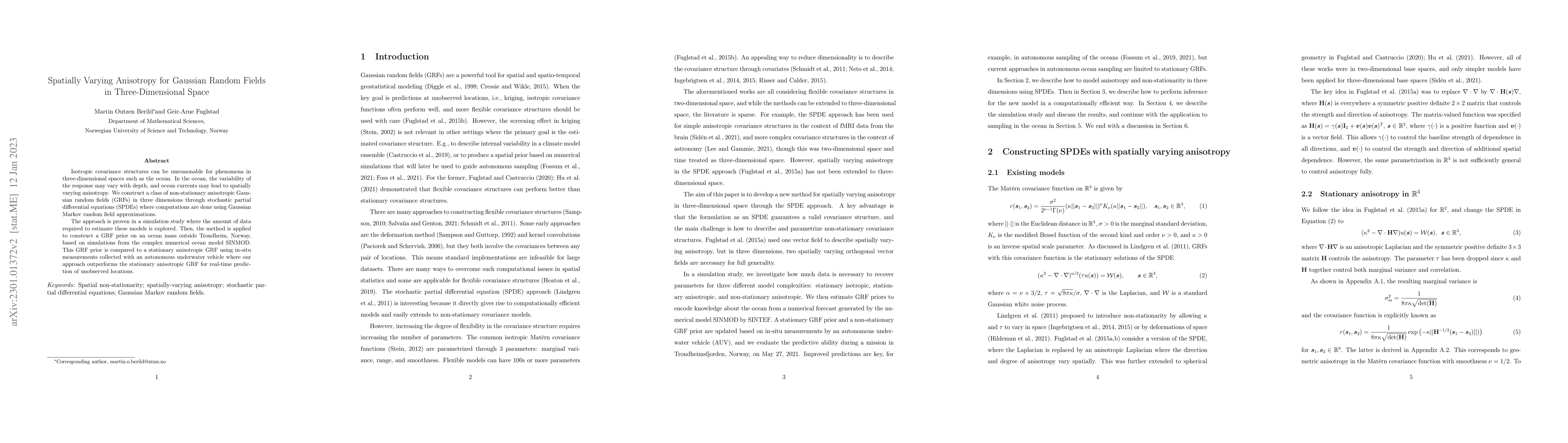 Thumbnail for Spatially Varying Anisotropy for Gaussian Random Fields in
  Three-Dimensional Space
