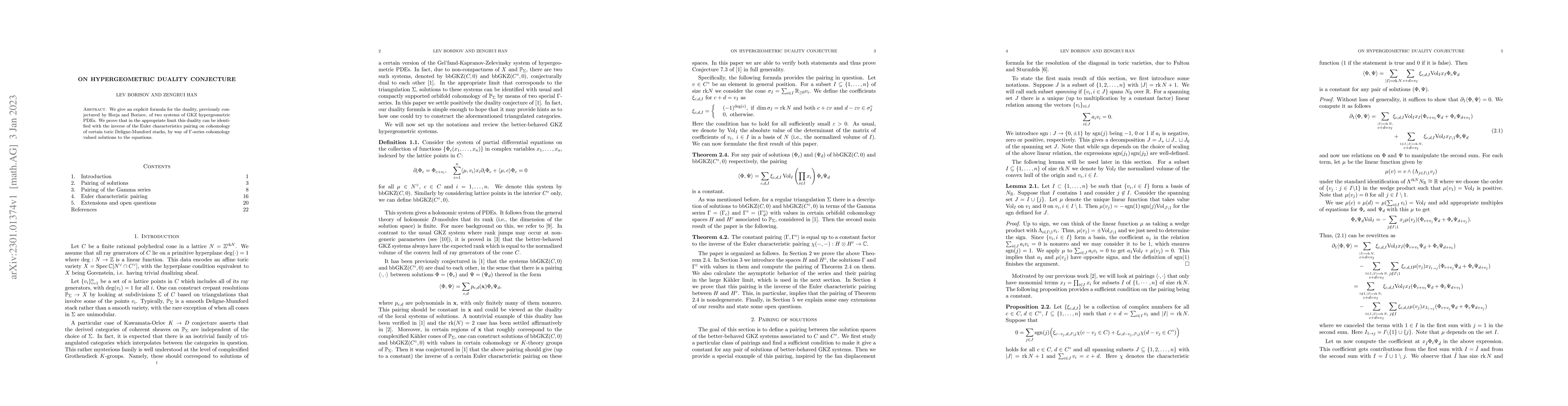 Thumbnail for On Hypergeometric Duality Conjecture