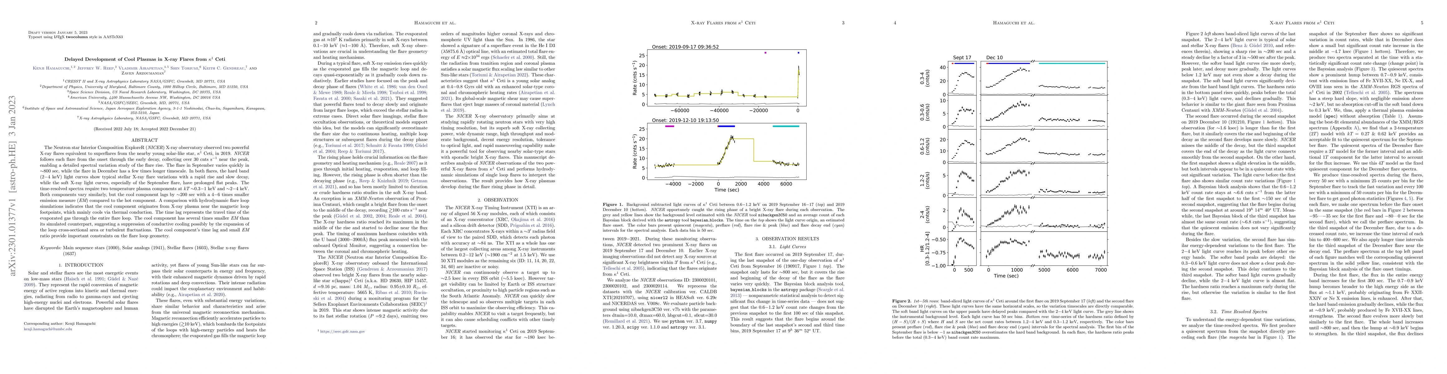 Thumbnail for Delayed Development of Cool Plasmas in X-ray Flares from kappa1 Ceti