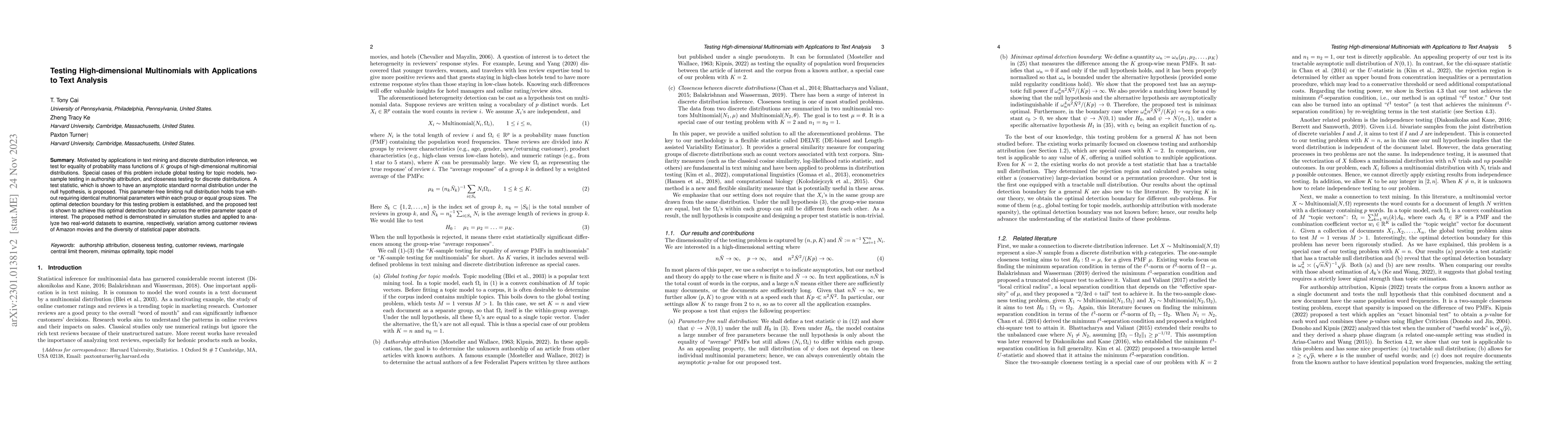 Thumbnail for Testing High-dimensional Multinomials with Applications to Text Analysis