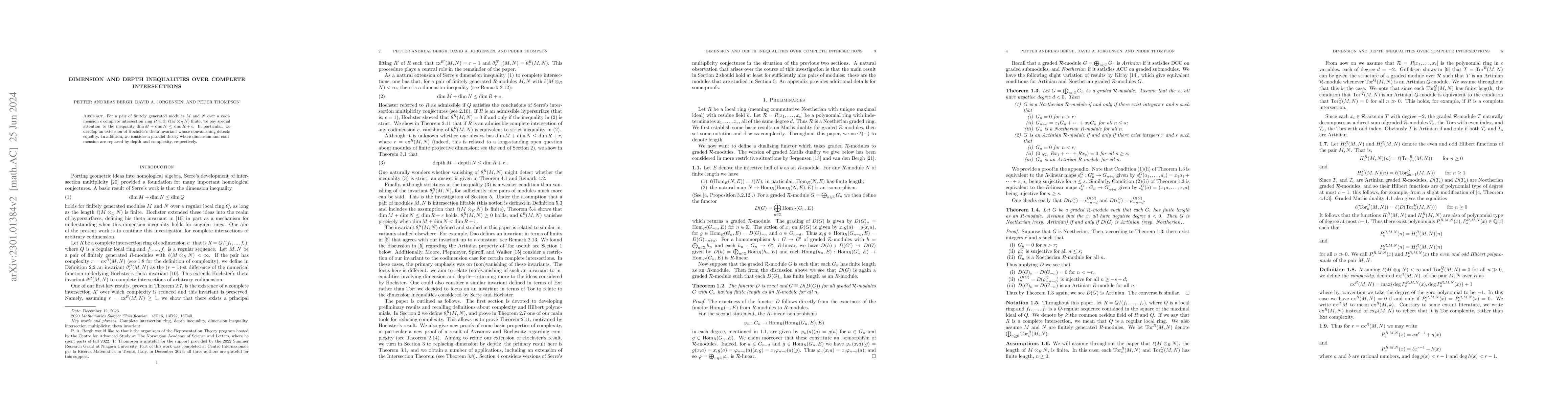 Thumbnail for Dimension and depth inequalities over complete intersections