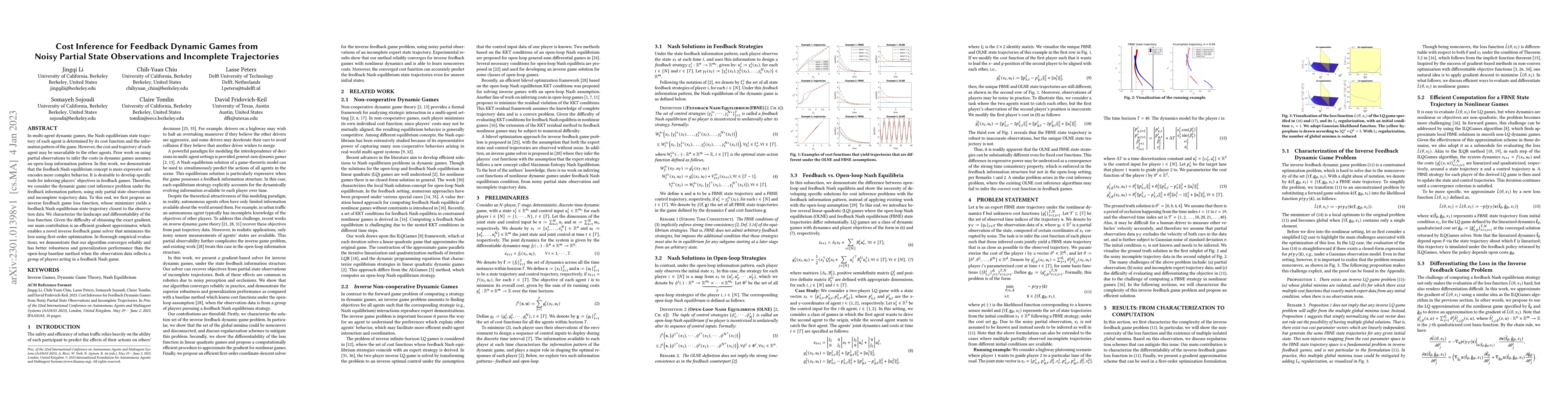 Thumbnail for Cost Inference for Feedback Dynamic Games from Noisy Partial State
  Observations and Incomplete Trajectories
