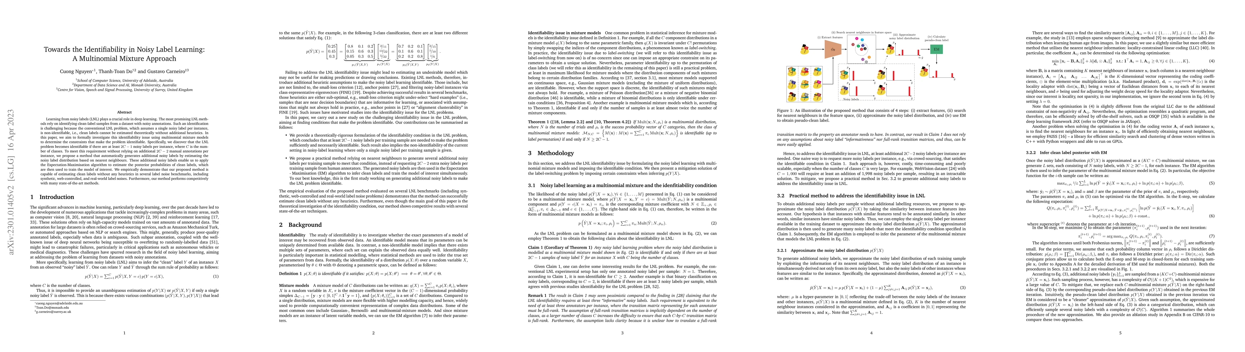 Thumbnail for Towards the Identifiability in Noisy Label Learning: A Multinomial
  Mixture Approach