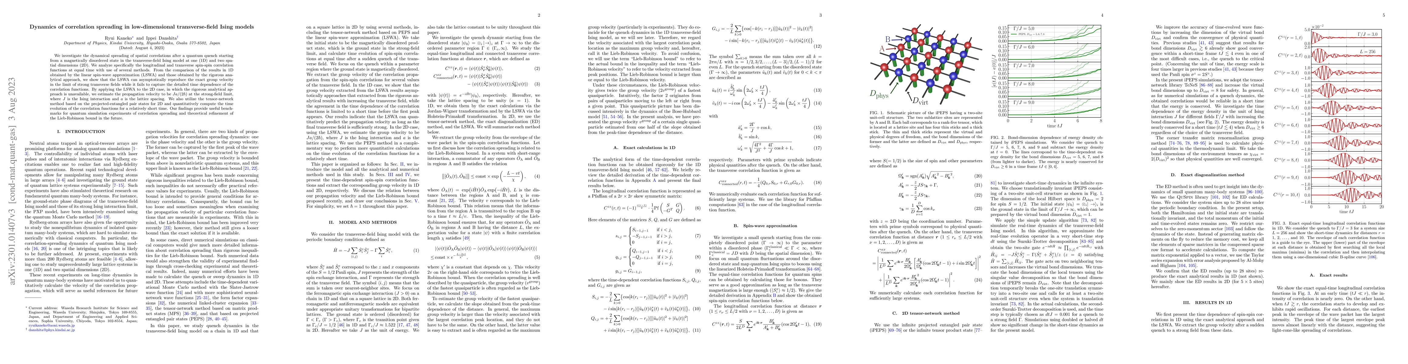 Thumbnail for Dynamics of correlation spreading in low-dimensional transverse-field
  Ising models