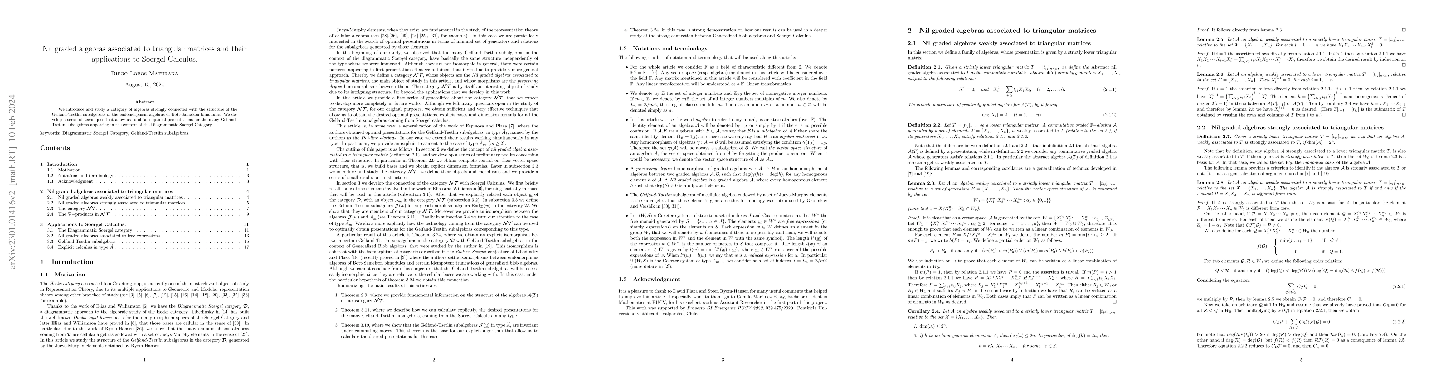 Thumbnail for Nil graded algebras associated to triangular matrices and their
  applications to Soergel Calculus