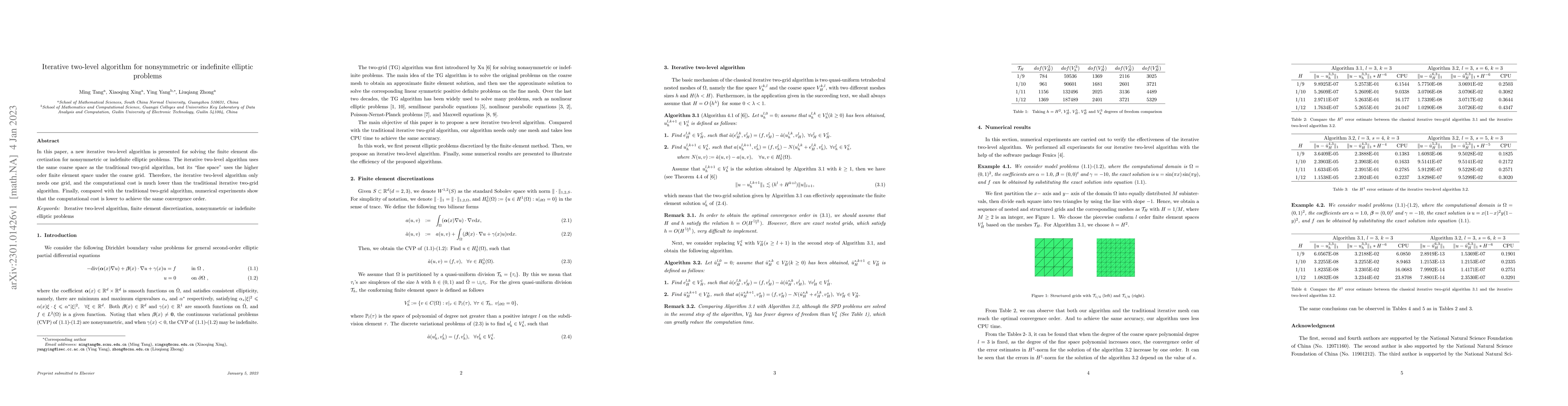 Thumbnail for Iterative two-level algorithm for nonsymmetric or indefinite elliptic
  problems