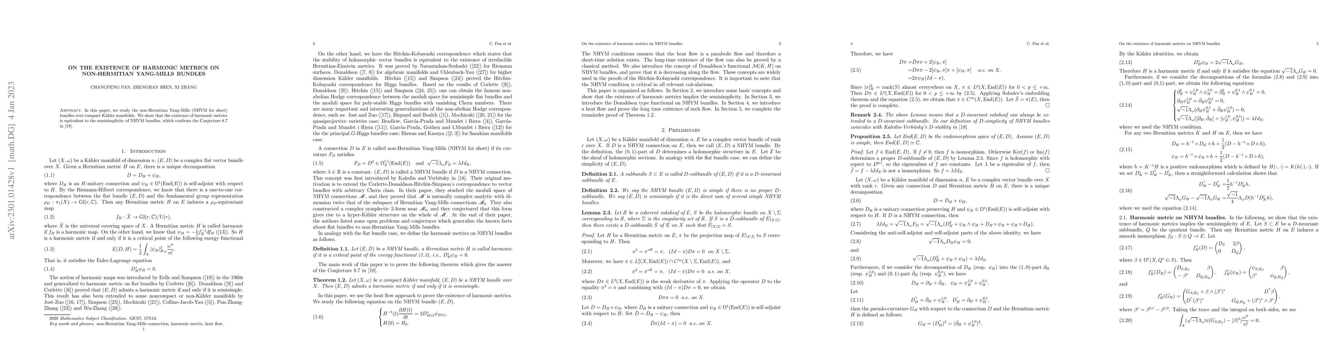 Thumbnail for On the existence of harmonic metrics on non-Hermitian Yang-Mills bundles