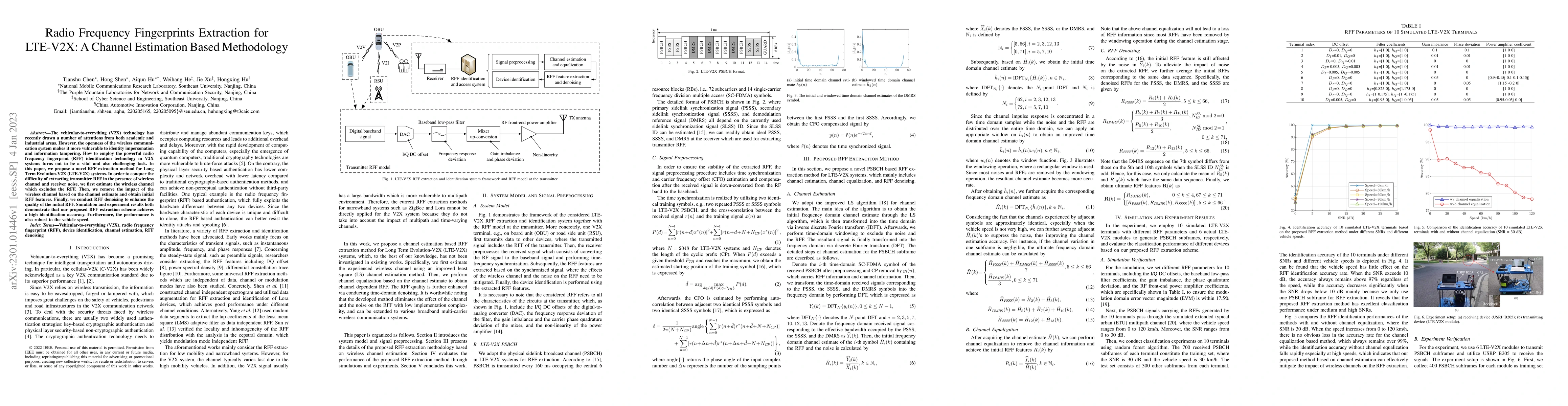 Thumbnail for Radio Frequency Fingerprints Extraction for LTE-V2X: A Channel
  Estimation Based Methodology