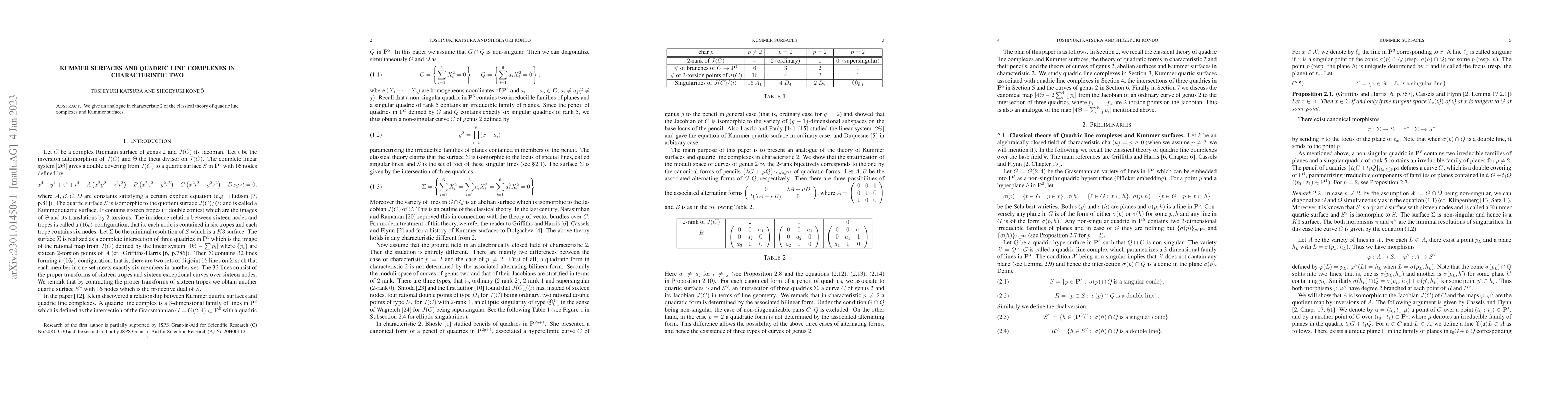 Thumbnail for Kummer surfaces and quadric line complexes in characteristic two