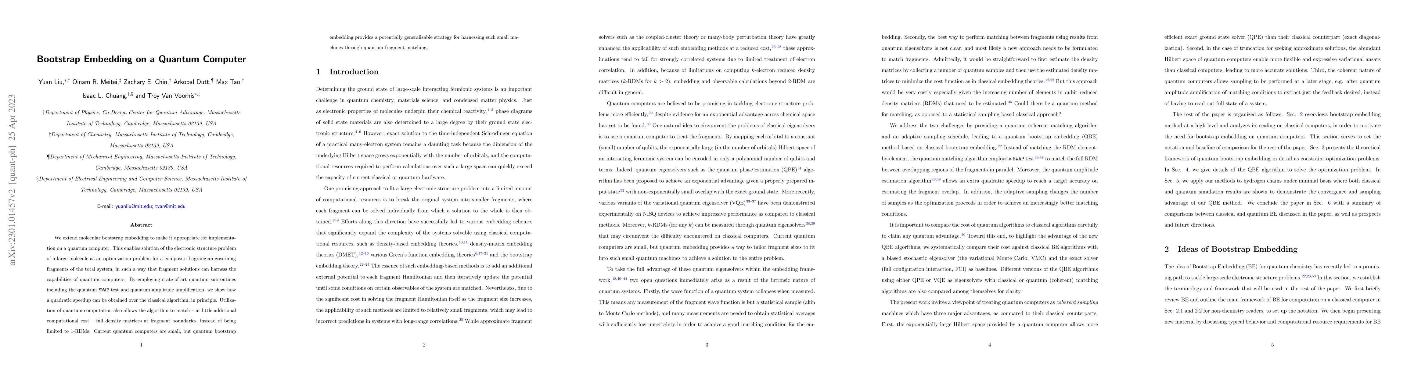 Thumbnail for Bootstrap Embedding on a Quantum Computer