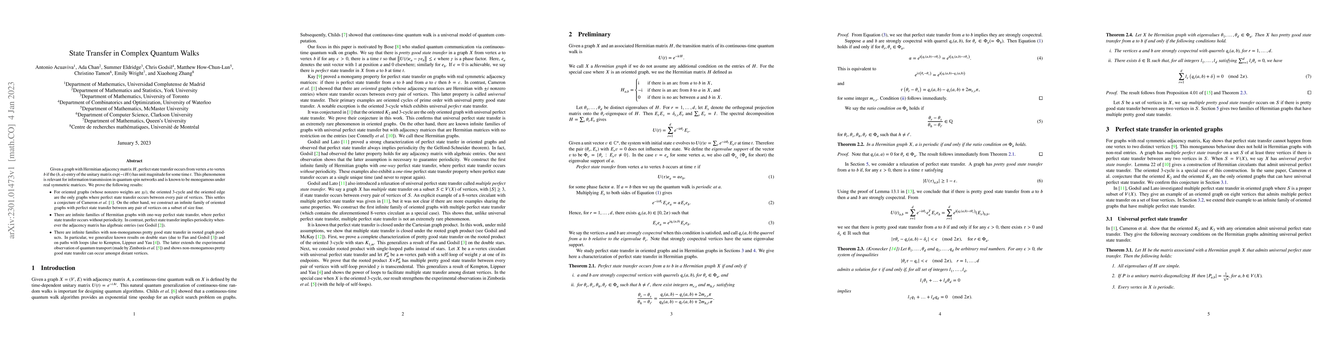 Thumbnail for State Transfer in Complex Quantum Walks