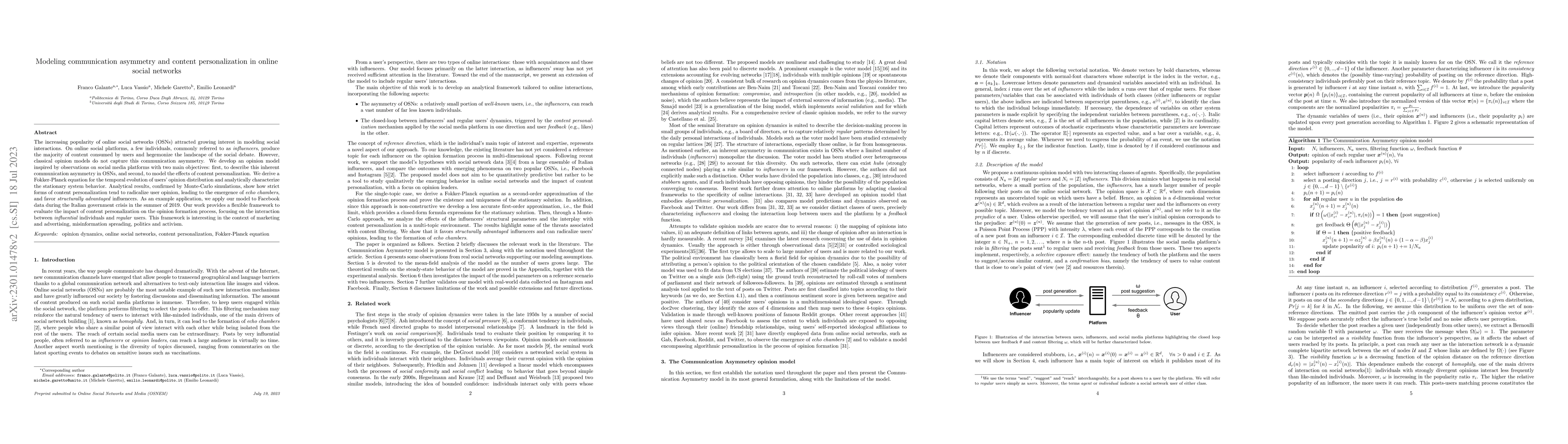 Thumbnail for Modeling communication asymmetry and content personalization in online
  social networks