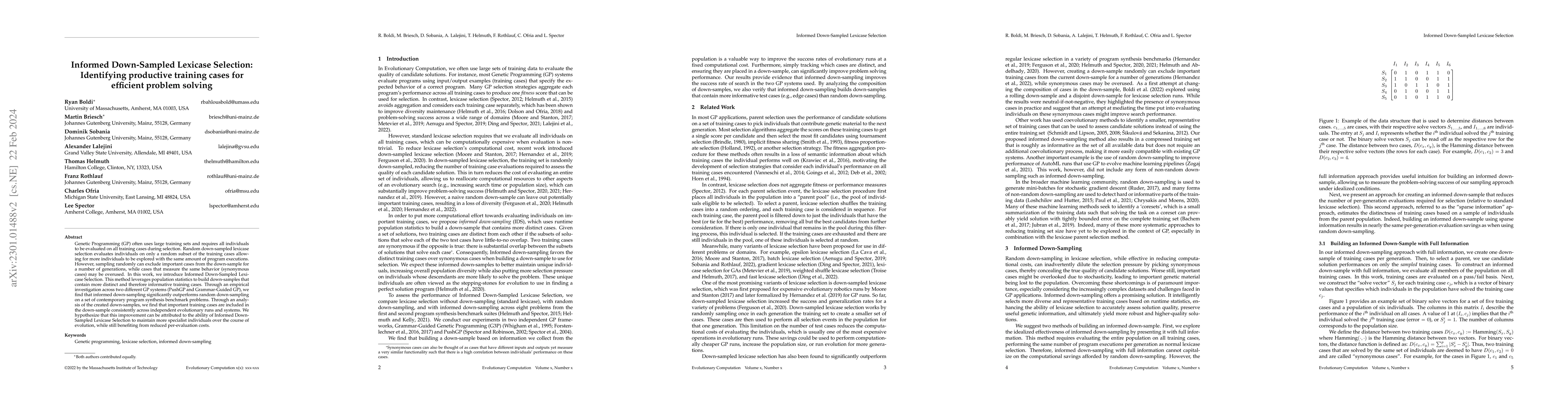 Thumbnail for Informed Down-Sampled Lexicase Selection: Identifying productive
  training cases for efficient problem solving