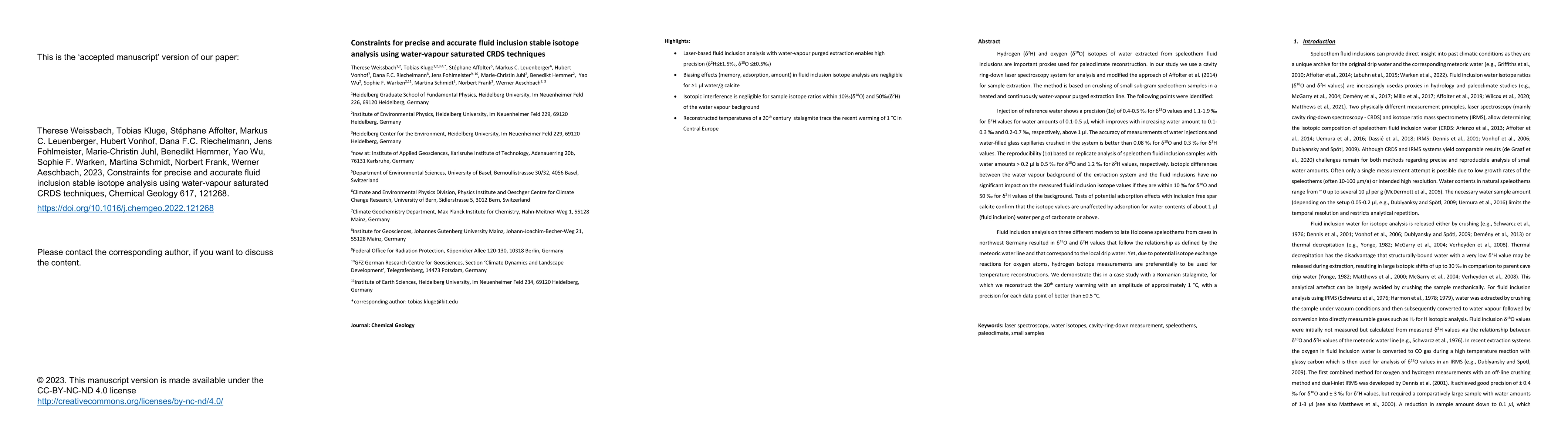 Thumbnail for Constraints for precise and accurate fluid inclusion stable isotope
  analysis using water-vapour saturated CRDS techniques