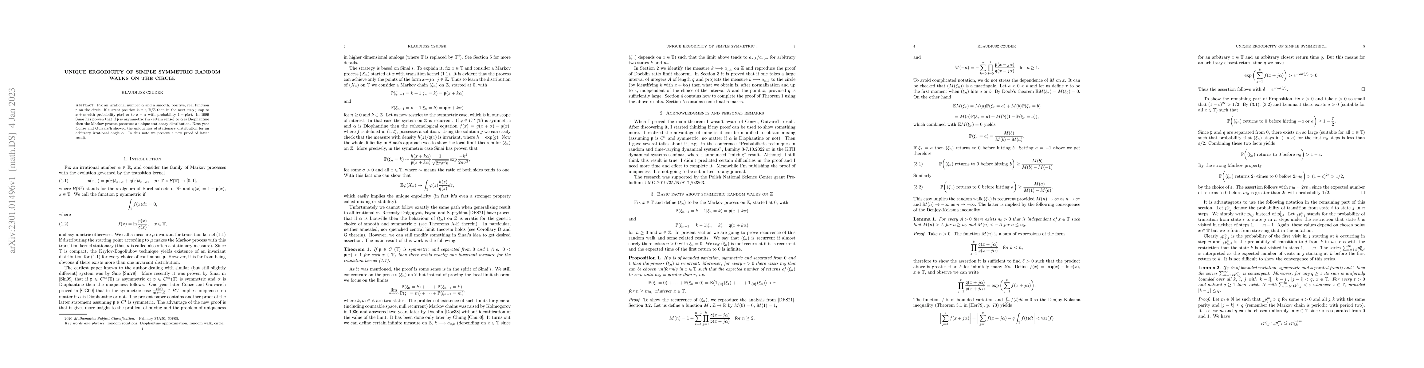 Thumbnail for Unique ergodicity of simple symmetric random walks on the circle