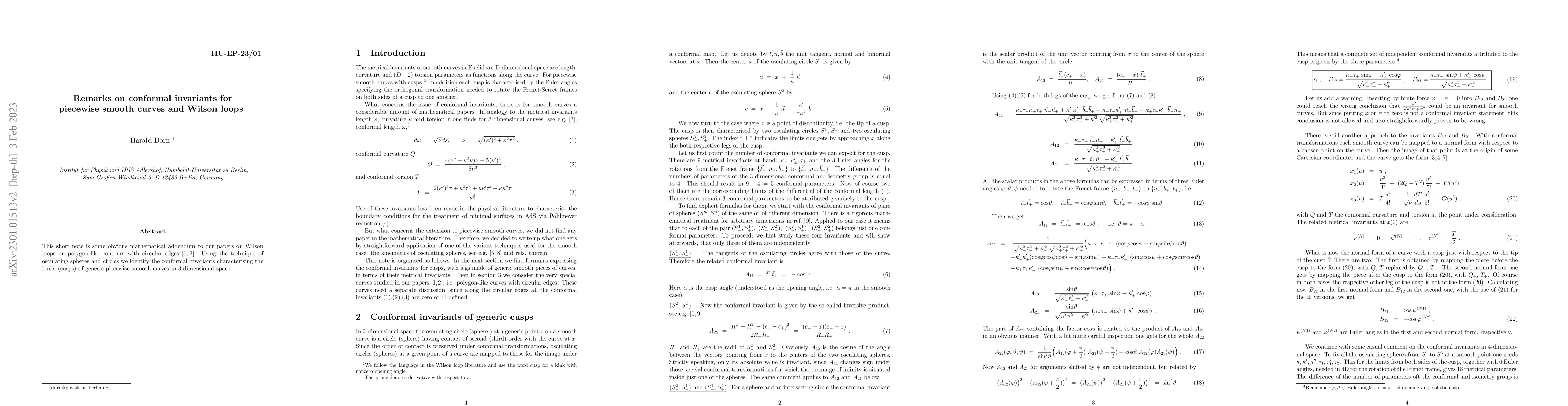 Thumbnail for Remarks on conformal invariants for piecewise smooth curves and Wilson
  loops