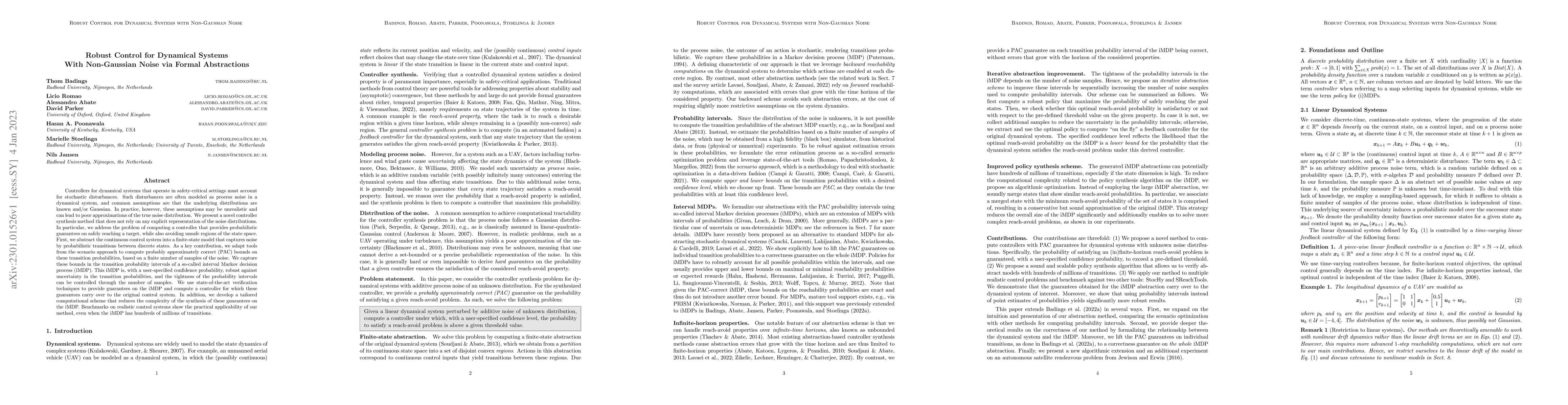 Thumbnail for Robust Control for Dynamical Systems With Non-Gaussian Noise via Formal
  Abstractions