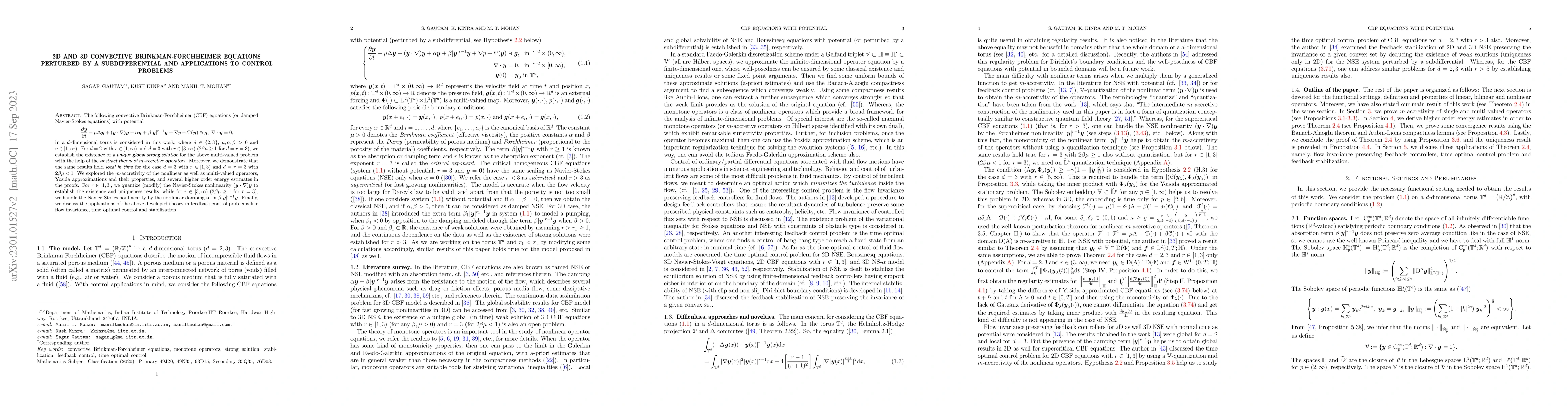 Thumbnail for 2D and 3D convective Brinkman-Forchheimer equations perturbed by a
  subdifferential and applications to control problems